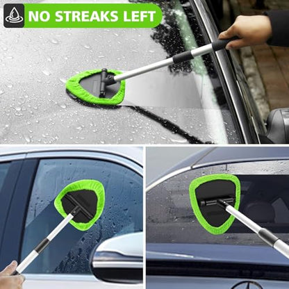 Car Windshield Cleaner Tool Bonnets,Microfiber Cleaning Cloth for Windshield Cleaning Tool,Interior Auto Window Cleaner Washing Pads Replaceable Fit 6.5” Plate-Green