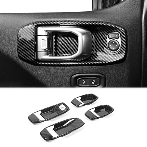 CheroCar for Jeep JL Inner Door Handle Bowl Cover Trim for Jeep Wrangler JL JLU 2018-2026 for Gladiator JT 2020-2026,4Pcs ABS Black Carbon Fiber Interior Door Handle Protector Decoration Accessories - color: Black Carbon Fiber, size: JL 2018-Present