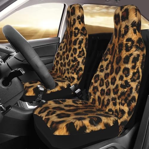 Leopard Print Seat Covers Brown Cheetah Car Accessories Universial Fit Bucket Seats Covers for SUV Truck Vans Sedans Front Seat Only Seat Protector Washable Polyester Seat Cushion - color: Leopard