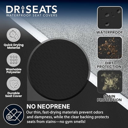 Dri Seats Waterproof Car Seat Cover – Premium Sweat Towel with Slip Resistant Backing for Front Seats in Cars, Trucks, SUVs – Universal Seat Covers & Liner, Easy Install (Black, Large) - color: Black, size: Large