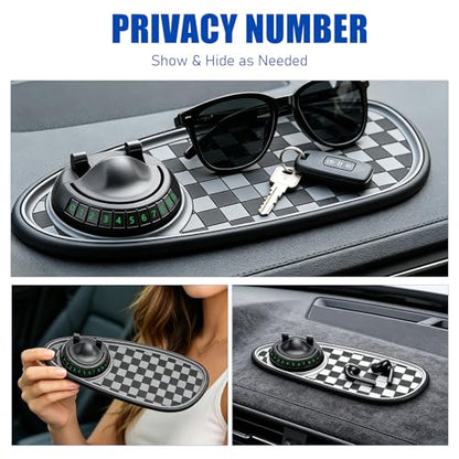 Multifunctional Car Anti-Slip Mat, 360° Rotatable Car Anti Slip Mat Phone Holder, Universal Dashboard Pad with Temporary Parking Number, Dashboard Accessories for Sunglass Chapstick (Black Gray) - color: Black-Gray