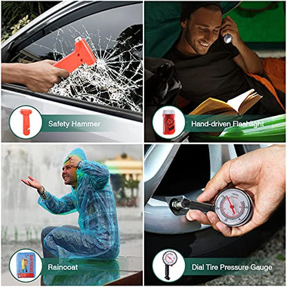 Car Roadside Emergency Kit, Auto Vehicle Safety Emergency Road Side Assistance Kits Essentials, with Jumper Cables, Safety Hammer, Reflective Warning Triangle