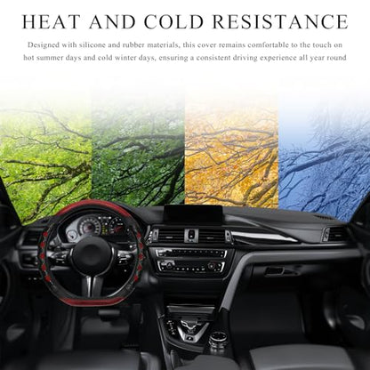 Car Steering Wheel Cover, 15 Inch Anti-Slip Steering Wheel Cover Protector with 3D Honeycomb Design, Universal Steering Wheel Covers for Cars Truck SUV, Car Accessories (Red) - color: Red