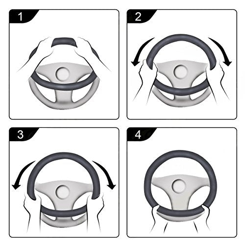 Car Steering Wheel Cover Universal 15 inch Auto Antislip Leather Protector Flower Grain Brown - color: Brown