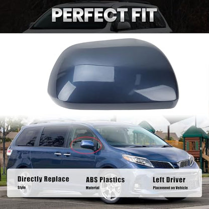 Compatible with 2012-2020 Toyota Sienna Right Side Mirror Cover Cap, Blue Passenger Side Clip-on Mirror Cap Replacement Without Turn Signal Light Replaces for 87915-08021-J0 - color: Right Blue