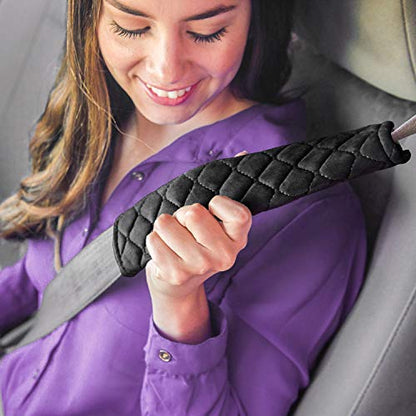 4 Pack Universal Car Seat Belt Pads, Adult Seat Belt Shoulder Strap Covers Harness Pad for Car/Bag,Soft Comfort Helps Protect You Neck Shoulder from The Seat Belt Rubbing（Black） - color: black