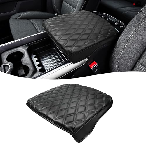 Center Console Cover for Dodge Ram 1500 2019-2026, Bucket Seat, Vinyl Leather Interior Accessories, Car Armrest Cushion Pad, Anti-Scratch, Black - color: black