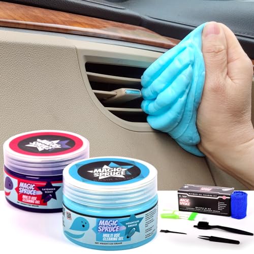 MAGIC SPRUCE Car Cleaning Gel,2 Pack Car Cleaning Putty with 4 Anti- Static Brushes, Vent Cleaner Duster Tools, Auto Dust, Pc Laptop, Keyboard, Car Interior Cleaning Kit Automotive Cleaning Supplies - color: 2 pack gel with brushes kit