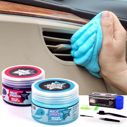 MAGIC SPRUCE Car Cleaning Gel,2 Pack Car Cleaning Putty with 4 Anti- Static Brushes, Vent Cleaner Duster Tools, Auto Dust, Pc Laptop, Keyboard, Car Interior Cleaning Kit Automotive Cleaning Supplies - color: 2 pack gel with brushes kit