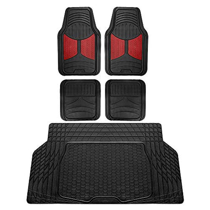 FH Group Monster Eye Full Set Rubber Floor Mats w. Trimmable Vinyl Trunk Liner/Cargo Mat Black- Fit Most Car, Truck, SUV, or Van (Burgundy/Black) F11313- F16403 - color: Burgundy, style: Floor Mat + Cargo Mat Set