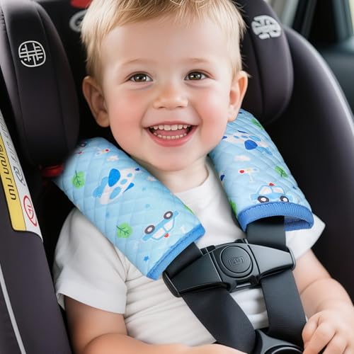 INFANZIA Car Seat Strap Covers for Infants Babies, Soft Carseat Shoulder Pads for Kids, Double-Sided Use Seatbelt Cushion Covers for Stroller, Pushchair & High Chair (Blue) - color: Blue