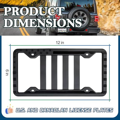 Silicone American Flag License Plate Frames - 2 Pack 3D Stars and Stripes Patriotic Gloss USA Flag Front Rear License Plate Holder with 4 Flag Tire Valve Caps and Screws Black Rustproof Auto Parts - color: Silicone American Flag
