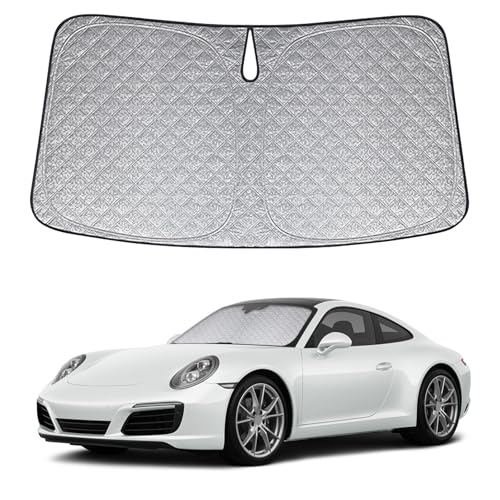 6 Layers Custom Fit Windshield Sun Shade for 2020-2025 Porsche 911, Foldable Car Sunshade with Storage Bag, Heat Reflective & UV Protection - size: 2018-2025 Porsche 911/992