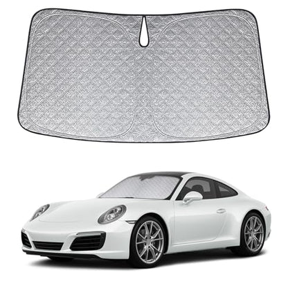 6 Layers Custom Fit Windshield Sun Shade for 2020-2025 Porsche 911, Foldable Car Sunshade with Storage Bag, Heat Reflective & UV Protection - size: 2018-2025 Porsche 911/992