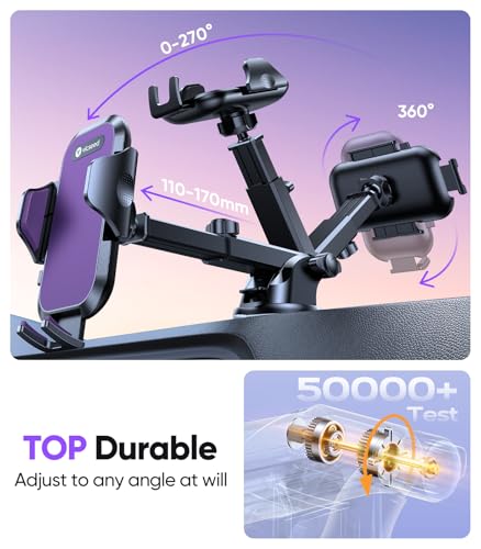 VICSEED Purple Phone Holders for Your Car [Upgraded True Military-Grade Strongest Suction] Cell Phone Mount for Car Dashboard Windshield Vent Truck Boat Stand Adjustable for iPhone Android - color: Purple