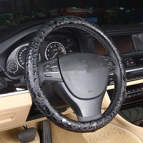 Car Steering Wheel Cover Universal 15 inch Auto Antislip Leather Protector Flower Grain Black - color: Black