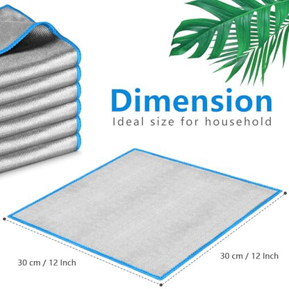 Airlab Glass Polishing Cloth Streak Free Miracle Microfiber Cleaning Cloth Lint Free Cleaning Rags for Glasses Kitchen Dish Mirrors Easy Clean, Pack of 6, 12" x 12", Sliver-Blue - color: Sliver-blue, Pack of 6