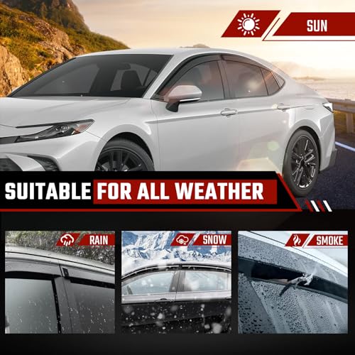 Extra Durable Rain Guards Fit for 2019-2025 Toyota Camry, Tape-on Side Window Deflectors 19 20 21 22 23 24 25 Camry Wind Deflectors Rain Guard Black - 4 PCS - size: Fit for 2019-2024 Toyota Camry Tape-on
