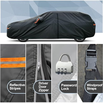 Kayme SUV Car Cover Waterproof All Weather with Lock and Zipper, Sun Uv Rain Protection Outdoor, Fit SUV Jeep (191 to 200 Inch) H6/Black - color: Black, size: H6 Fit SUV Jeep, Length (191 to 200 Inch)