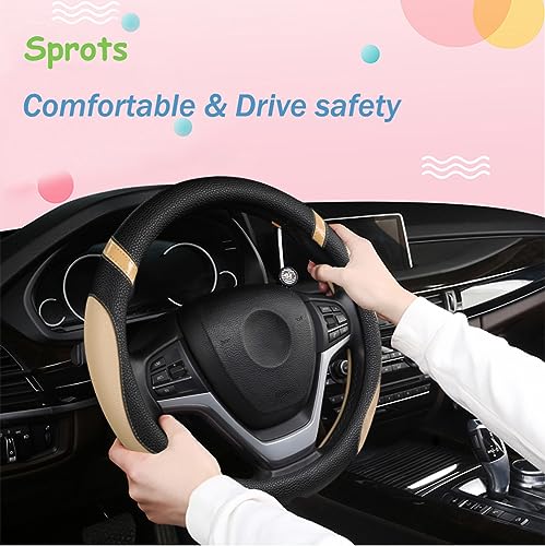 Steering Wheel Cover for Car Leather Universal Steering Wheel Covers for Men Women Fit Cars SUV Truck Pickup 15inch (Beige) - color: beige