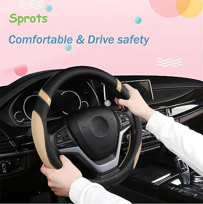 Steering Wheel Cover for Car Leather Universal Steering Wheel Covers for Men Women Fit Cars SUV Truck Pickup 15inch (Beige) - color: beige