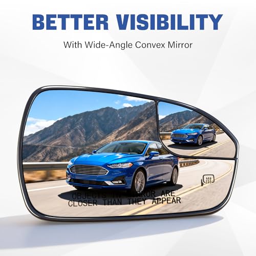 Passenger Side Mirror Replacement for 2013-2020 Ford Fusion, Right Side View Heated Convex Mirror with Blind Spot Rear Holder, Replace DS7Z17K707B - size: Right
