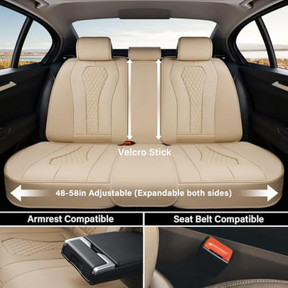 Coverado Automotive Seat Covers, Back Car Seat Cover, Rear Seat Cover, 3-Pieces Luxury Car Seat Cushion, Beige Seat Cover Seat Protector Universal Fit Most Cars - color: Beige, size: Back Seat Cover