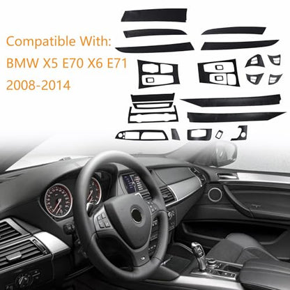 GXARTS Black 3D Carbon Fiber Car Interior Decor Kits Trim Sticker Compatible with BMW X5 E70 X6 E71 2008 2009 2010 2011 2012 2013 2014