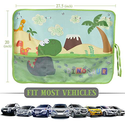 DIZA100 Car Window Shade for Baby, 2 Pack Car Sun Shades with Storage Pockets Car Window Curtain 7 Suction Cups Dinosaurs Pattern for Sun/Heat/UV Rays Protection - color: Green-2pcs