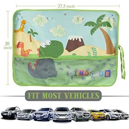 DIZA100 Car Window Shade for Baby, 2 Pack Car Sun Shades with Storage Pockets Car Window Curtain 7 Suction Cups Dinosaurs Pattern for Sun/Heat/UV Rays Protection - color: Green-2pcs