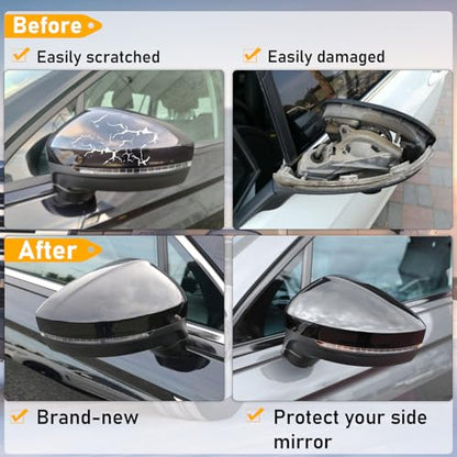 Compatible with Volkswagen Tiguan Mirror Cover Replacement 2018-2020,VW Allspace L MK2 Mirror Caps Driver & Passenger Side,Left & Right Side Door Rearview Cover,Clip-on(1 Pair),Glossy Black