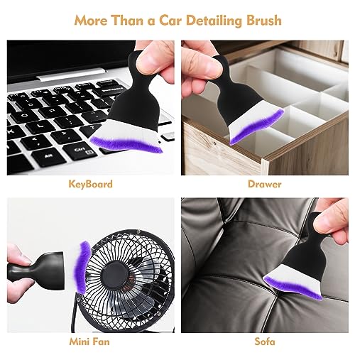 Car Interior Cleaning Brush Car Duster Interior with Ultra Soft Bristles Auto Detailing Brushes Dusting Car Accessories for Dashboard, AC Vents, Leather, Scratch-Free (2Pack_Purple) - size: 2Pack_Purple