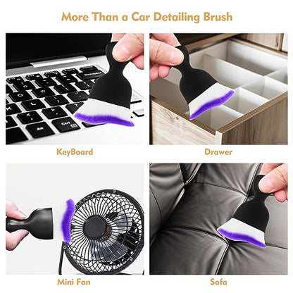 Car Interior Cleaning Brush Car Duster Interior with Ultra Soft Bristles Auto Detailing Brushes Dusting Car Accessories for Dashboard, AC Vents, Leather, Scratch-Free (2Pack_Purple) - size: 2Pack_Purple