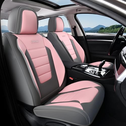 Coverado Car Seat Covers Front, Seat Covers for Cars, Waterproof 2-Pack Car Seat Cushions, Leather Carseat Seat Protectors, Universal Seat Covers Fit for Most Sedans SUV Pick-up Trucks(Gray&Pink) - color: Gray&Pink, size: Front