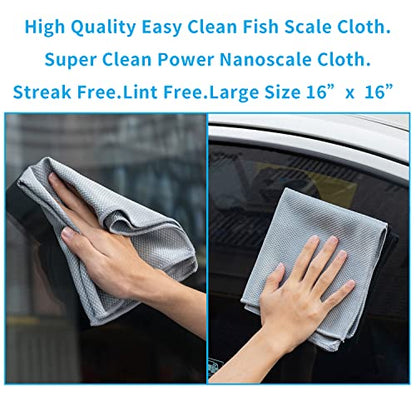 Fish Scale Streak Free Magic Glass Window Car Mirror Microfiber Cleaning Cloth Cleaner Cloths,Lint Free Stainless Steel Windshield Shower Cleaning Cloth,Miracle Polishing Towels Shiny Wipes,Pack 6,Mix - color: Mix
