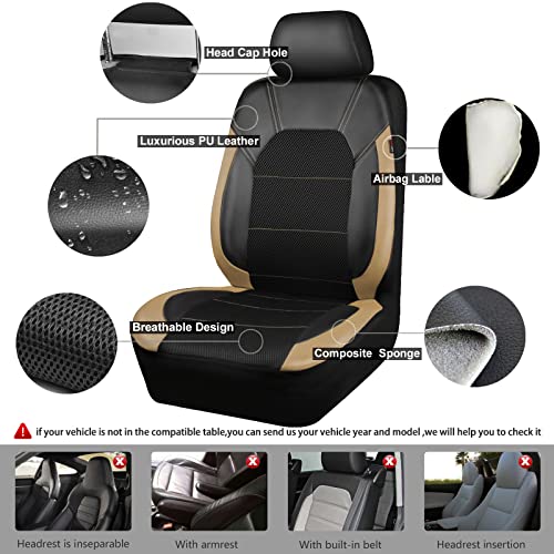 CAR PASS Leather seat Covers,Automotive Universal Sport car seat Cover Super 5mm Composite Sponge Inside,Airbag Compatible fits Most Cars, SUVs, Trucks, and Vans (Full Set,Black and Beige) - color: Black&Beige, size: Full Set