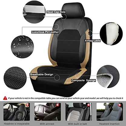 CAR PASS Leather seat Covers,Automotive Universal Sport car seat Cover Super 5mm Composite Sponge Inside,Airbag Compatible fits Most Cars, SUVs, Trucks, and Vans (Full Set,Black and Beige) - color: Black&Beige, size: Full Set