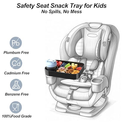 Car Seat Snack Tray for Kids, Mess-Free Square Travel Tray Cup Holder Snack Tray, Durable Car Food Tray for Toddlers, Universal Fit Kids Travel Road Trip Essentials (2Pcs black) - color: 2Pcs black