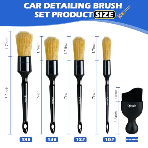 5PCS Car Detailing Brush,Boars Hair Detailing Brush Set, No Scratch,Ultra Soft for Interior and Exterior Car Cleaning, Dashboard, Leather Seat,Air Vents Wheels,Tires