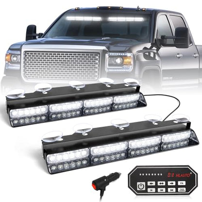 HLauto 604N Emergency Dash Strobe Lights: 2x16.8 inch White Security Light w/Take Down, 48 LED Safety Flashing Warning Hazard Interior Windshield Visor Light Bar for Trucks Vehicles - color: #13 White