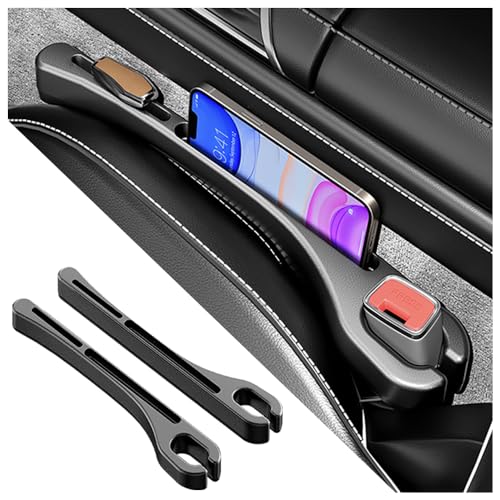 2PCS Upgrade Car Seat Gap Filler with Phone Holder,Multi-Function Car Side Seat Gap Filler for Avoiding Things Falling,Universal Car Seat Organizer Car Accessories Interior for Women/Men(Black) - color: Black
