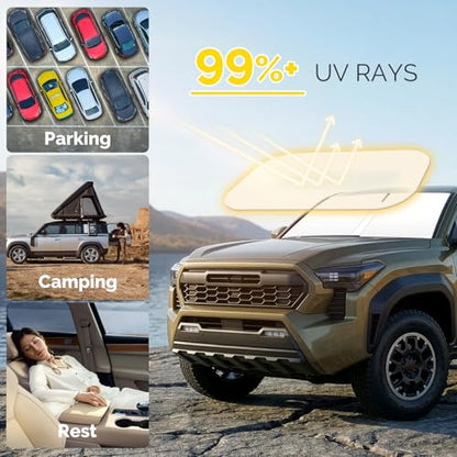 Car Sun Shade for 2016-2024 2025 2026 Toyota Tacoma Windshield Sun Shade, Sun Visor Windshield Screen Cover for Tacoma Front Window Sunshade Foldable Auto Interior Accessories UV Block to Keep Cool - size: For 2016-2024 2025 2026 Toyota Tacoma