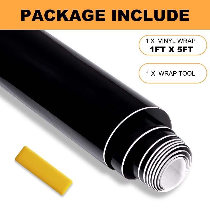 Spurtar Gloss Black Vinyl Wrap 1ft X 5ft Air-Release Glossy Black Car Wrap Adhesive Film Automotive Vinyl Black Sticker for Cars Motorcycle DIY Detailing Paper Air Release Decal Sheet 30.5 X 152cm - color: Glossy Black