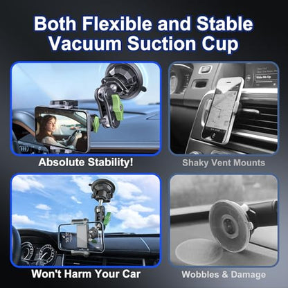 Phone Mount for car，Suction Cup Car Phone Mount，360° AdjustableMetal material ,Phone Holder for Video Recording，for Truck Camera vlogging, Mobile phone live streaming stand, no installation required