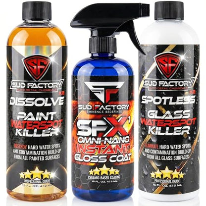 Sud Factory Ultimate Upgraded Paint, Glass Water Spot & Stain Removers Plus Protection Coating for Cars, Homes & Boats Bundle Of 3