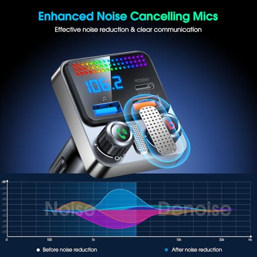 Bluetooth 5.4 Car Adapter 48W Charging USB Bluetooth Adapter for Car,Wireless Fm Transmitter Radio,Song Switching,Handsfree Calling and Audio Receiver,HiFi Music Player,Matrix LED Effects