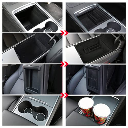 4 PCS Center Console Organizer and Cup Holder Insert Compatible With 2021-2023 Tesla Model 3，2021-2024 Model Y, Flocked/Silica Rubber Armrest Hidden Cubby Drawer Storage Box Accessories - size: 4pc for Model 3 (2021-2023) & Model Y (2021-2024)