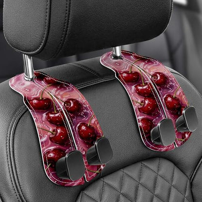 WOCOCN 2 Pack Car Purse Hook for Car Seat Headrest, Double-Sided PrintingPU Leather Purse Holder with Metal Hook, Cute Car Accessories for Women, Men (Car hook - Cherry A) - color: Car hook - Cherry A