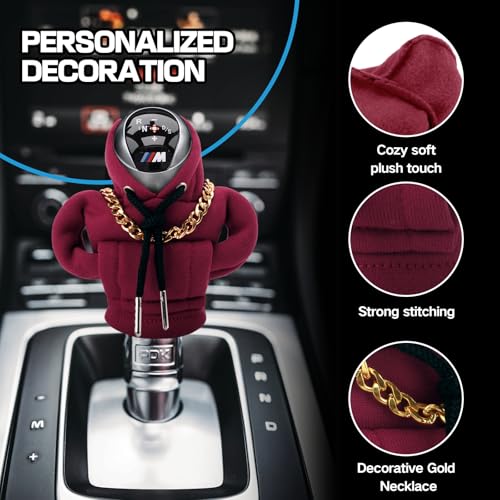 Funny Gear Shift Hoodie Cover, Car Shifter Knob Sweatshirt, Universal Stick Shift Cover for Car Gear Handle - color: Red