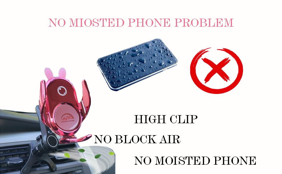 Car Phone Holder Mount Wireless Charging Auto Clamping Rotatable Vent Clip Cute Pink Rabbit Woman for iPhone Samsung Andriod Phone - style: Pink rabbit